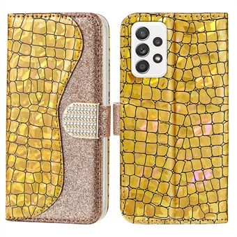 Anti-drop Splicing Krokodil Texture Glittrigt pulver Stötsäkert TPU+PU Stand Plånboksfodral för Samsung Galaxy A53 5G