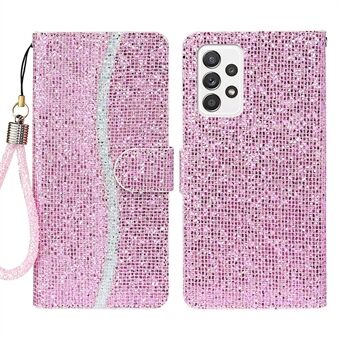 Snyggt plånboksfodral PU-läder Glittrigt pulver Handy-rem Scratch mobiltelefonfodral för Samsung Galaxy A53 5G