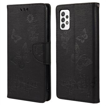 För Samsung Galaxy A53 5G Imprinting Snygg fjärilsblomma Välskyddat telefonskal Scratch Stand Plånbok Lädertelefonfodral