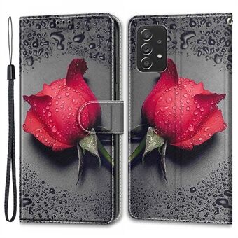 Mönsterutskrift Läder Flipfodral Korthållare Magnet Folio Stånd Stötsäkert TPU Innerfodral med Rem för Samsung Galaxy A53 5G