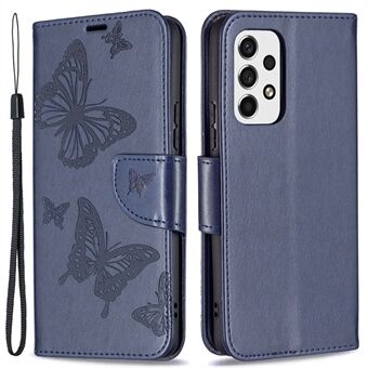 Flera fjärilstryckta PU-läder Flip Folio Cover Stand Stötsäkert skyddsfodral med rem för Samsung Galaxy A53 5G