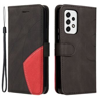 KT Leather Series-1 Dubbelfärgad Splicing PU Läder Skyddsfodral Stand Mobiltelefonfodral med handrem för Samsung Galaxy A53 5G