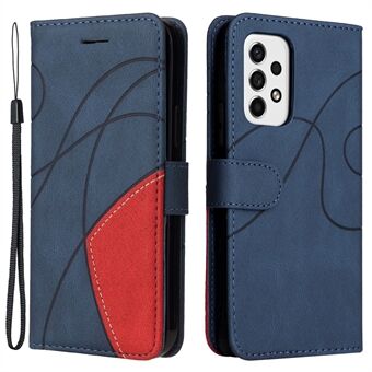 KT Leather Series-1 Dubbelfärgad Splicing PU Läder Skyddsfodral Stand Mobiltelefonfodral med handrem för Samsung Galaxy A53 5G