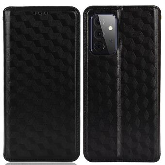 PU Läder + TPU Mobiltelefonfodral Magnetisk Autoabsorberad Flip 3D Rhombus tryckt skal med Stand för Samsung Galaxy A53 5G - Svart