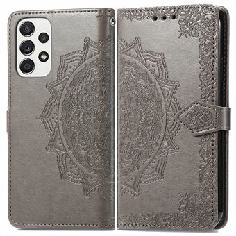 PU-läder Mandala-präglat stötsäkert skal för Samsung Galaxy A53 5G, Stand Flip Premium Wallet-telefonfodral med rem