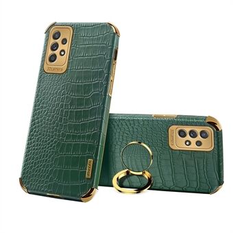 För Samsung Galaxy A53 5G 6D Elektropläterad Finger Ring Kickstand Fodral Crocodile Texture Anti-dropp Snyggt läderbelagt TPU telefonfodral