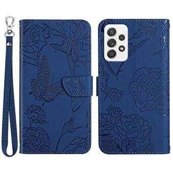 Telefonfodral med fjärilsblomma för Samsung Galaxy A53 5G, plånboksfunktion Skin-touch PU- Stand med handrem