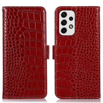 För Samsung Galaxy A53 5G Crocodile Texture RFID-blockerande plånbok i äkta kohudsläder Telefonfodral, Stand Magnetic Flip Folio-fodral