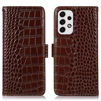 För Samsung Galaxy A53 5G Crocodile Texture RFID-blockerande plånbok i äkta kohudsläder Telefonfodral, Stand Magnetic Flip Folio-fodral