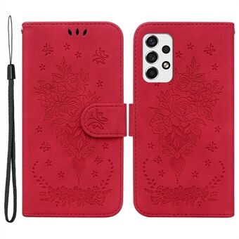 För Samsung Galaxy A53 5G Stötsäker PU-läder Telefonfodral Stand Plånbok Imprinting Ros Fjärilar Mönster Folio Flip Magnetisk telefonfodral