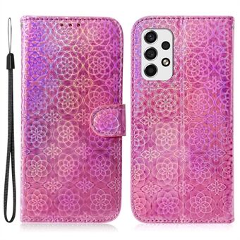 För Samsung Galaxy A53 5G enfärgad telefonfodral Stand Bländande blommönster telefonfodral PU-läder + TPU-skyddande skal