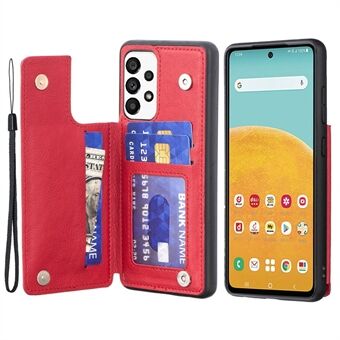 För Samsung Galaxy A53 5G Stötsäkert telefonfodral Kickstand PU-läderbelagd TPU-skyddande baksida med remkorthållare