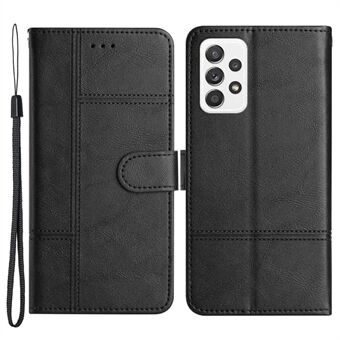 För Samsung Galaxy A53 5G PU Läder Business Wallet Telefonfodral Linjer Imprinted Sand Flip Magnetisk Skyddsfodral med rem