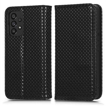 För Samsung Galaxy A53 5G Grid Texture PU Stand Plånboksfodral Magnetisk Autoabsorberad Folio Flip Telefonskal