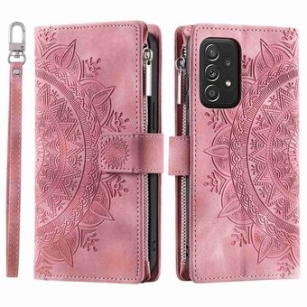 Plånboksfodral med blixtlåsficka för Samsung Galaxy A53 5G, bokstil Mandala Flower Imprinted PU- Stand med flera kortplatser