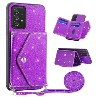 För Samsung Galaxy A53 5G Korthållare Telefonfodral Kickstand PU Läderbelagd TPU Glitter Telefonskal