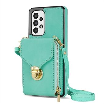 För Samsung Galaxy A53 5G Crossbody blixtlåsfodral PU-läder + TPU-korthållare Kickstand Telefonskydd