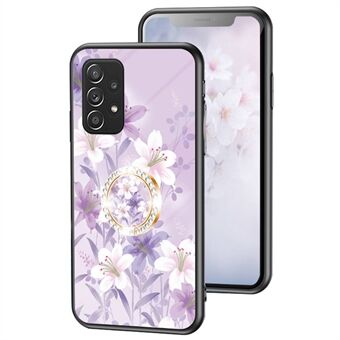 För Samsung Galaxy A53 5G Anti-fall blommönster tryckt bakstycke TPU+PC+härdat glas Precise Cutout Telefonfodral med Kickstand