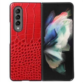 För Samsung Galaxy Z Fold4 5G Välskyddande telefonfodral Crocodile Texture Kameralinsskydd Äkta kohudsläderbelagd PC+TPU Mobiltelefonskal