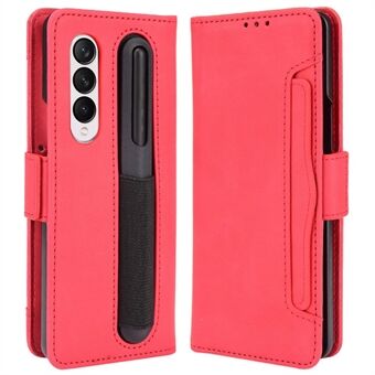 För Samsung Galaxy Z Fold4 5G Välskyddad Anti-Fall Pen Slot Telefonfodral PU Läder + TPU Telefonskydd Flera kortplats Stand Design