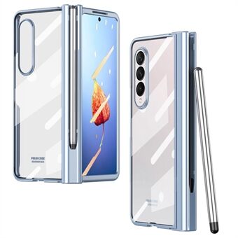 För Samsung Galaxy Z Fold4 5G härdat glasfilm Drop-resistant galvanisering PC-telefonfodral med pennöppning gångjärn och styluspenna