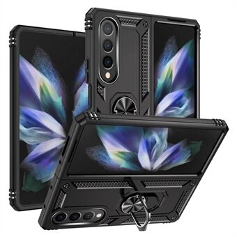 För Samsung Galaxy Z Fold4 5G TPU + PC Stötsäkert telefonfodral Ring Kickstand Skyddsfodral med bilmonterad metallplåt