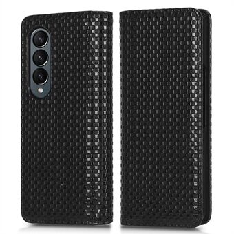 För Samsung Galaxy Z Fold4 5G Grid Texture PU Läder Telefonskal Vikbart Stand Automatiskt stängande magnetfodral