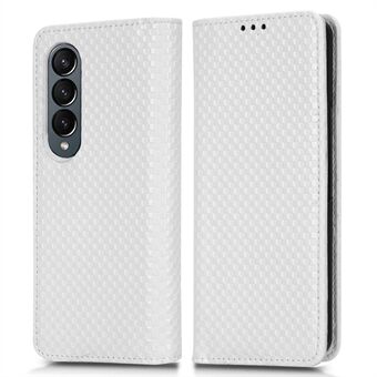 För Samsung Galaxy Z Fold4 5G Grid Texture PU Läder Telefonskal Vikbart Stand Automatiskt stängande magnetfodral