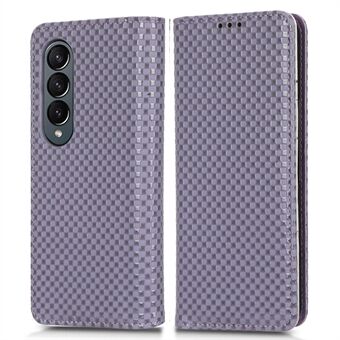 För Samsung Galaxy Z Fold4 5G Grid Texture PU Läder Telefonskal Vikbart Stand Automatiskt stängande magnetfodral