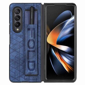 För Samsung Galaxy Z Fold4 5G Elastiskt handledsband telefonfodral PU-läderbelagt PC-fodral med pennfack