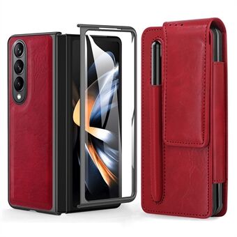 För Samsung Galaxy Z Fold4 5G Bältesklämma Telefonfodral PU Läder Fullt skyddsfodral med härdat glasfilm