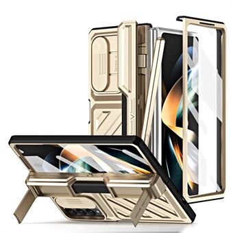 För Samsung Galaxy Z Fold4 5G Kickstand PC-telefonfodral Skjutkameraskydd Fallsäkert skal med härdat glasfilm/stylus