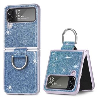 För Samsung Galaxy Z Flip4 5G Anti-drop glitter paljetter telefonskal med Ring i ett stycke hårt mobiltelefonfodral