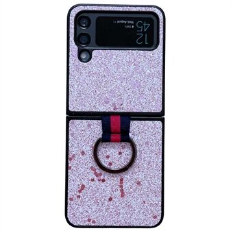 För Samsung Galaxy Z Flip4 5G Glitter paljetter PU-läderbelagda PC Anti-fall Back Cover Vikbart telefonfodral med Ring