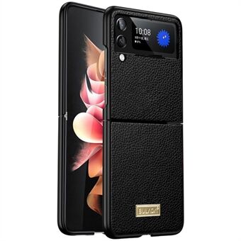 SULADA Luxury-Series skyddande bakstycke för Samsung Galaxy Z Flip4 5G, Litchi Texture PU Läderbeläggning PC-vikbart telefonfodral