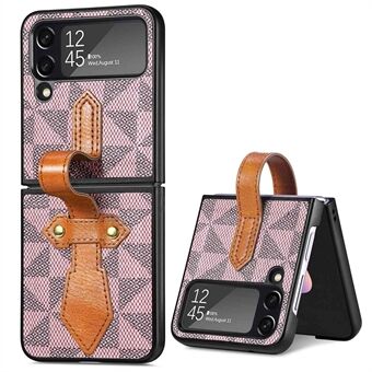 För Samsung Galaxy Z Flip4 5G Rhombus Mönster Armband Telefonfodral PU Läderbelagd PC Kickstand Cover