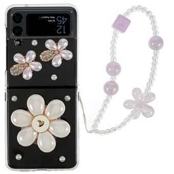 För Samsung Galaxy Z Flip4 5G Sunflower Rhinestone Decor Telefonfodral Hårt PC Stötsäkert skyddsfodral med armbandsrem