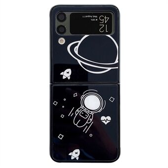 För Samsung Galaxy Z Flip4 5G Astronaut Mönster Glas+PC telefonfodral Vikbart telefonskal