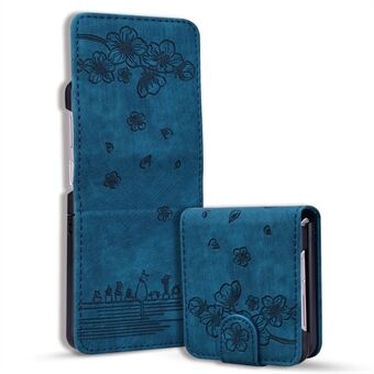 För Samsung Galaxy Z Flip4 5G PU-läderkorthållare Telefonfodral Imprinted Cat Flower Anti-Drop Cover