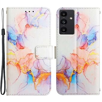 Mönsterutskrift Läder Series-5 för Samsung Galaxy A14 5G Välskyddat plånboksfodral Marmormönster PU Stand Flip Cover med handledsrem