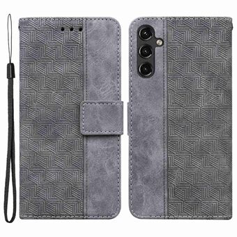 För Samsung Galaxy A14 5G geometriskt mönster tryckt Stand Telefonfodral PU-läder + TPU-fodral med rem