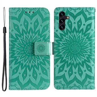 KT Imprinting Flower Series-1 för Samsung Galaxy A14 5G Sunflower Imprinted Telefonfodral Stand Drop-proof Flip Läder Telefonplånboksfodral med rem