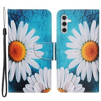 För Samsung Galaxy A14 5G Cross Texture PU Läder Flip Stand Fodral Mönster Utskrift Magnetisk stängning Folio Plånbok Telefonskydd med rem