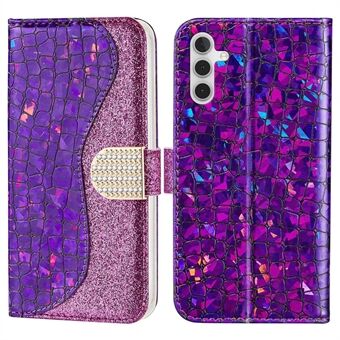 För Samsung Galaxy A14 5G Glitter Splicing Telefonskydd PU-läder Stötsäkert hopfällbart Stand Crocodile Texture Plånboksfodral