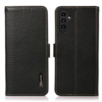 KHAZNEH för Samsung Galaxy A14 5G / A14 4G Dubbla magnetlås RFID-blockerande Anti-fall Telefonfodral Litchi Texture Stativ i äkta läder Stand