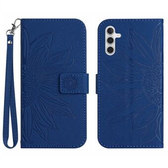 För Samsung Galaxy A14 5G HT04 Imprinted Sunflower Skin-Touch telefonfodral PU- Stand med handrem