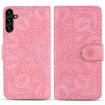 För Samsung Galaxy A14 5G Full täckning Imprint Blomstertelefonfodral Plånboksdesign Kalvtextur Läderfodral med Stand