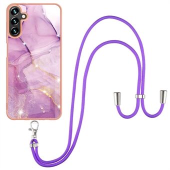 För Samsung Galaxy A14 5G YB IMD Series-9 Marble Pattern IMD IML Process Skyddsfodral Mjuk TPU galvaniseringsram Telefonskydd med lanyard