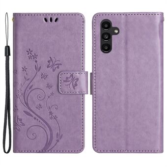 För Samsung Galaxy A14 5G Flower Butterfly Imprinted Telefonplånboksfodral PU Läder Vikbart Stand Cover