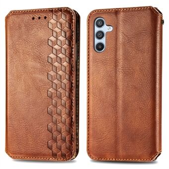 För Samsung Galaxy A14 5G / A14 4G Anti- Scratch PU Läder Rhombus imprinted Cover Magnetisk Autoabsorberad Stand Wallet Folio Flip Telefonfodral